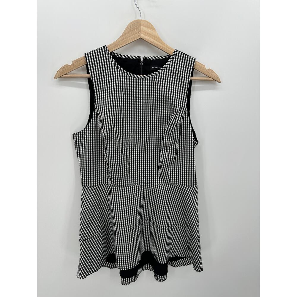 White House‎ Black Market Womens Gingham Peplum Tank Top Blouse Black White 4P